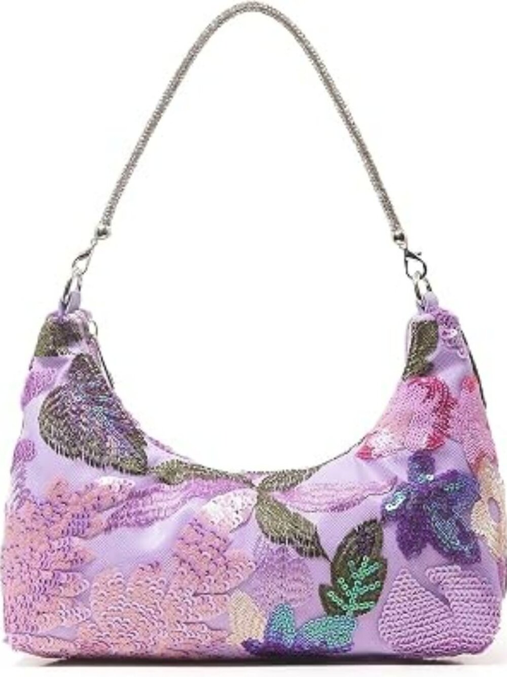 NEW Beaded Sequin Floral Evening Bag Embroidered Underarm Shoulder Handbag